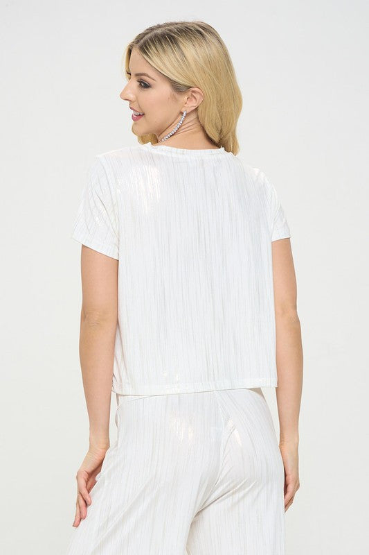 Short Sleeve Top with Gold Foil Detail-2