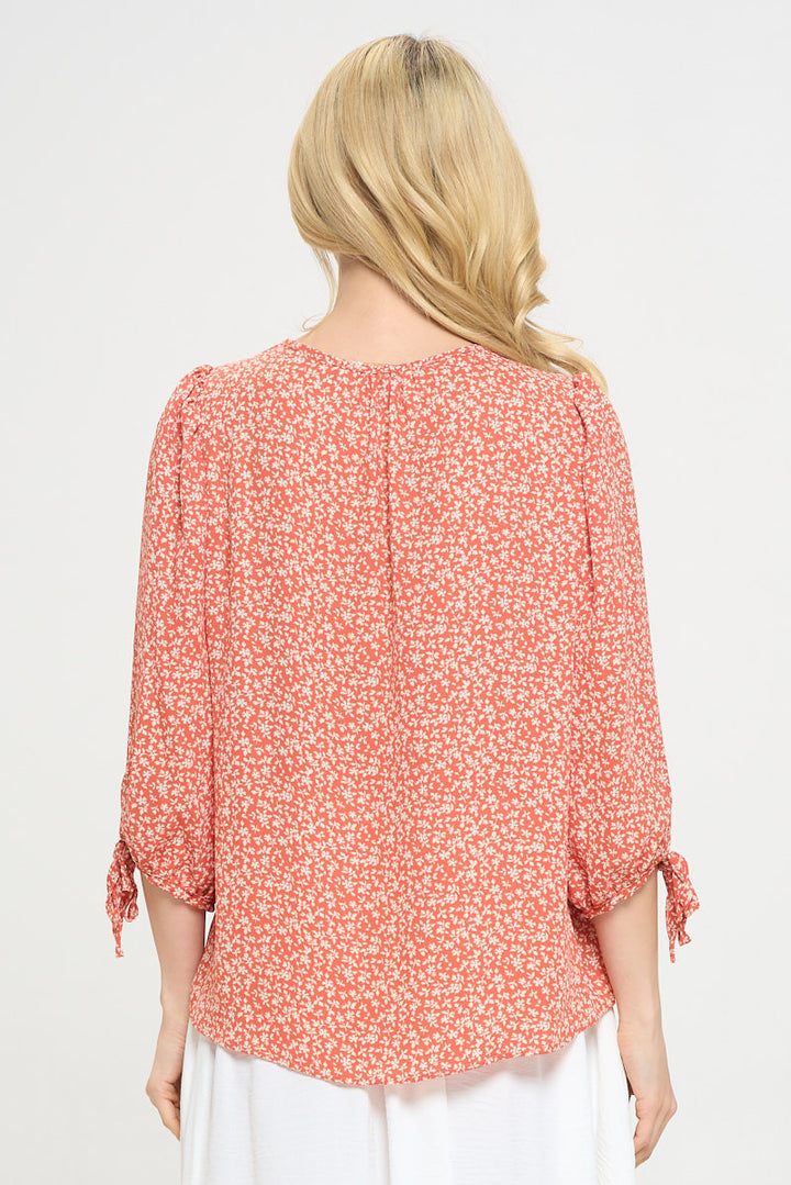 Print Top with Self Tie Sleeves-3