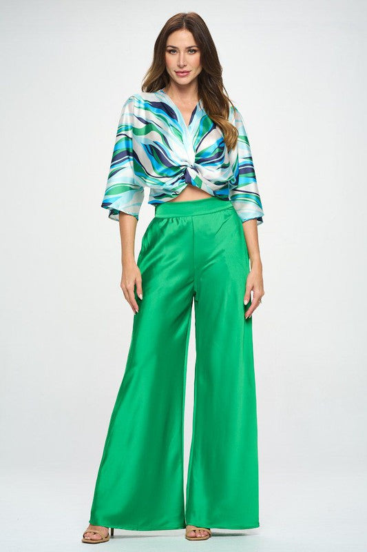 Multi Print Satin Mid Sleeve Top with Front Twist-4