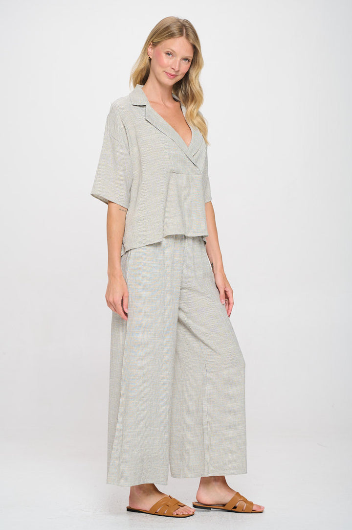 Striped Cotton Relaxed Oversize Fit V neck Top with Colla-3
