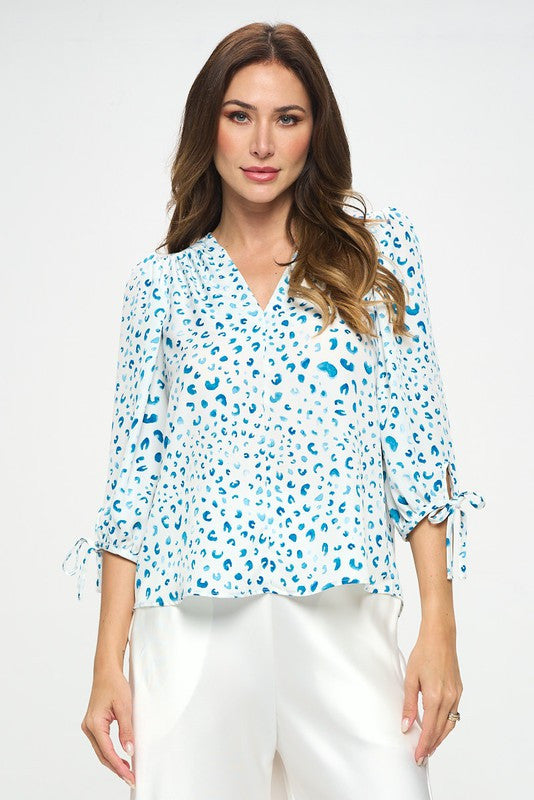 Print Top with Self Tie Sleeves-1