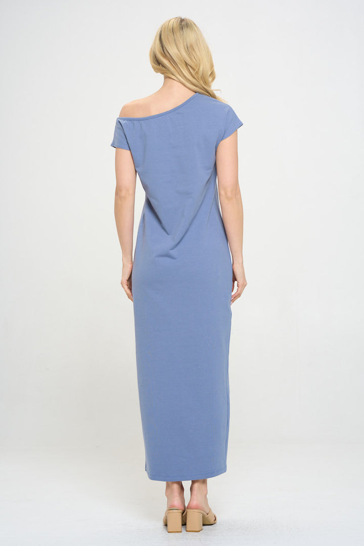 Solid Off the Shoulder Maxi Dress with Slit-4