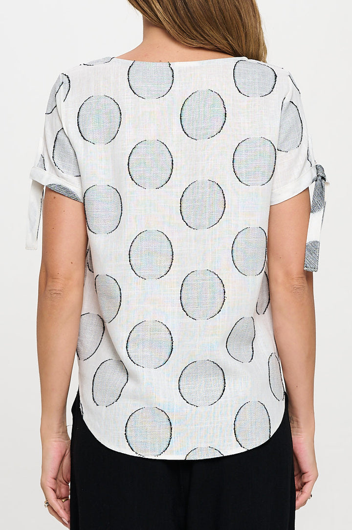 Polka Dot Short Sleeve Top with Tie Sleeve-3