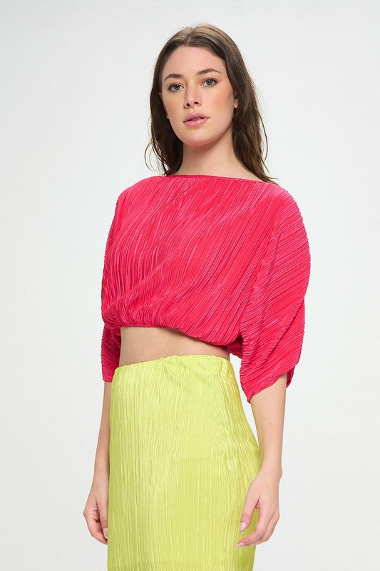 Vibrant Plisse Scoop Neck Crop Top-3