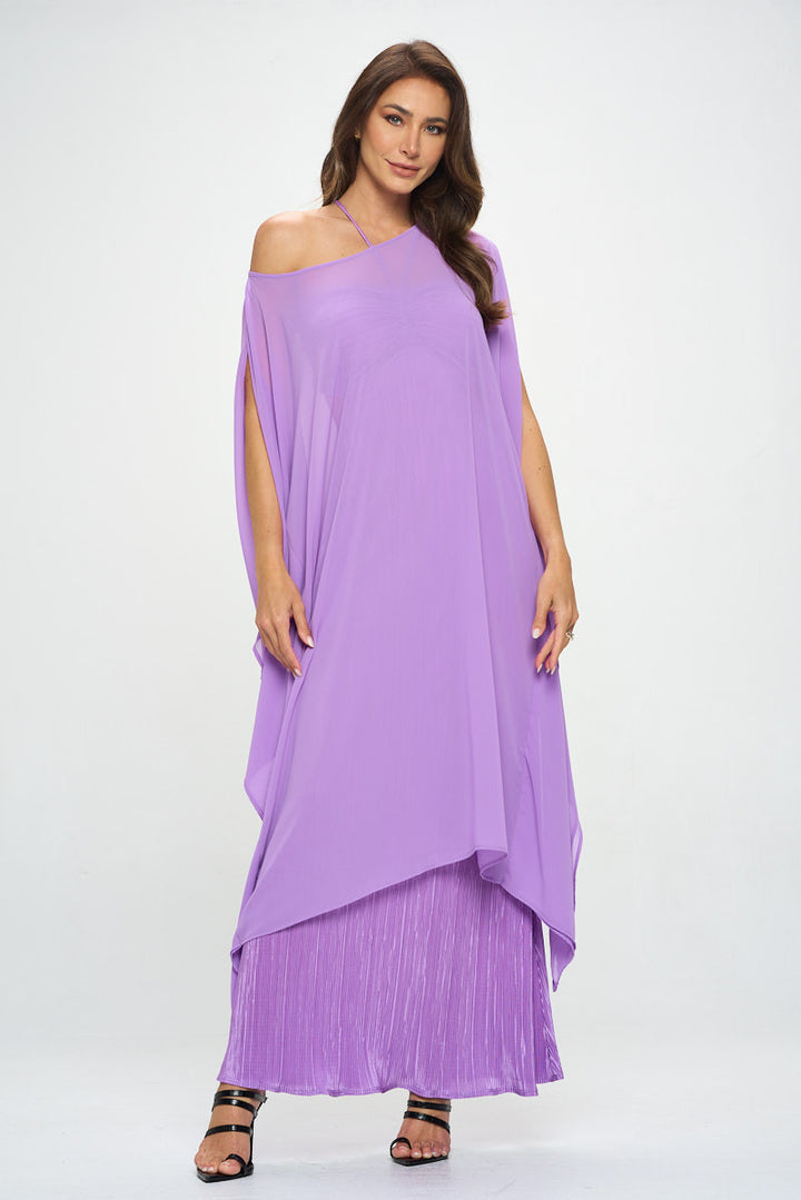 Sheer Crepe Chiffon Draped Tunic Dress-2