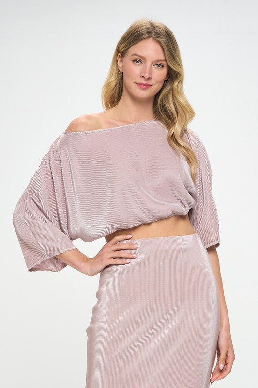 Vibrant Plisse Scoop Neck Crop Top-1