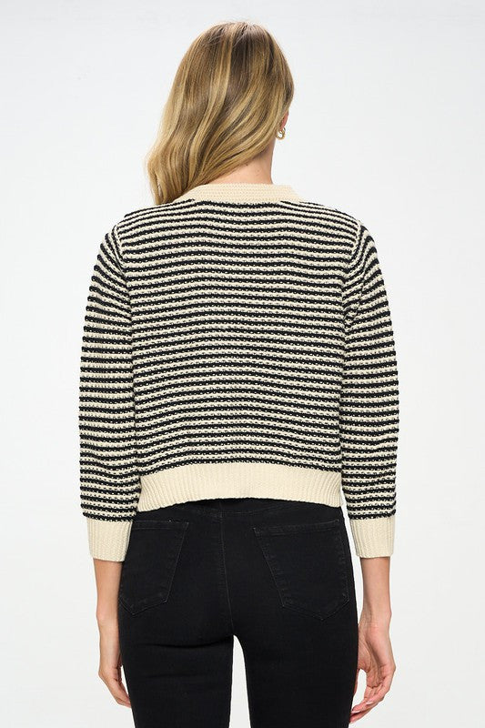 Knit Open Front Mini Cardigan with Buttons-3