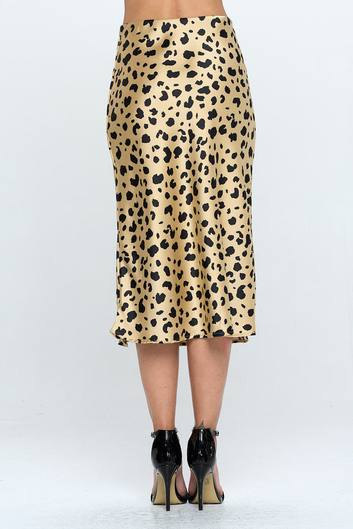 Satin Leopard Print Midi Skirt with Slit-3