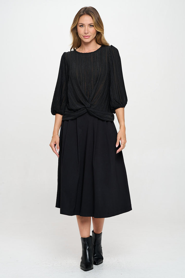 Textured Sheer 3/4 Sleeve Top with Front Twist-4