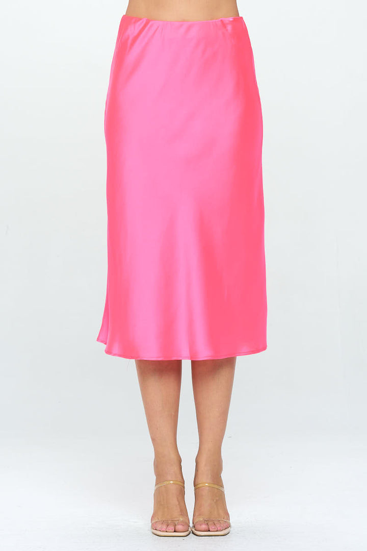 Solid Satin Midi Skirt-0