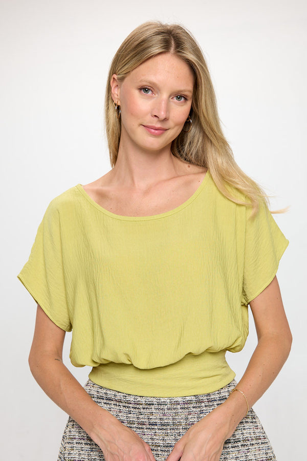 Solid Flowy Short Sleeve Top with Smock Bottom-0