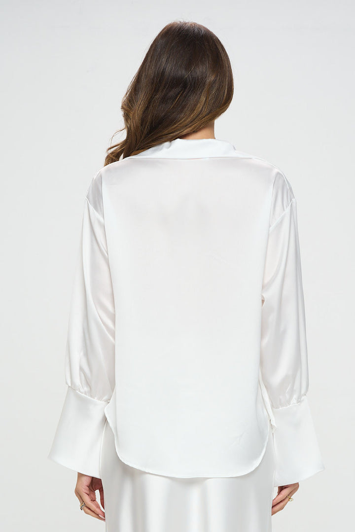 Satin Collared Cowl neck Top with Split Cuff-3