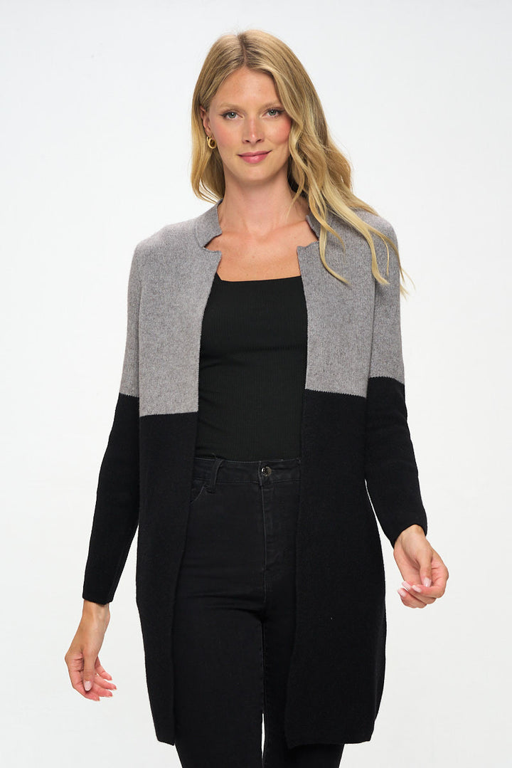 Colorblock Open Front Cardigan with Pockets-1