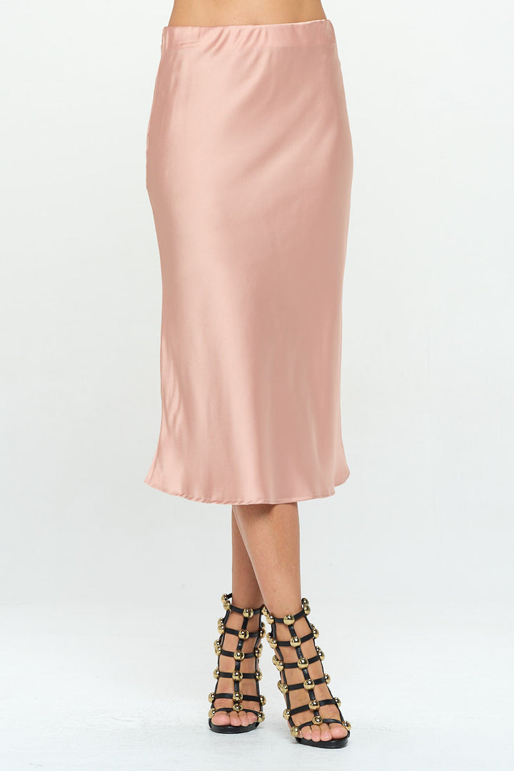 Solid Stretch Satin Midi Skirt-1