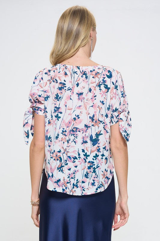 Flower Print Short Sleeve Top-3