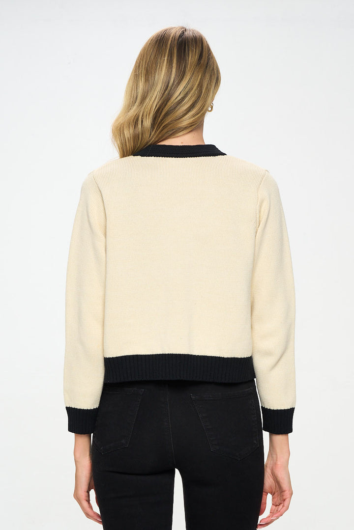 Knit Open Front Mini Cardigan with Buttons-3