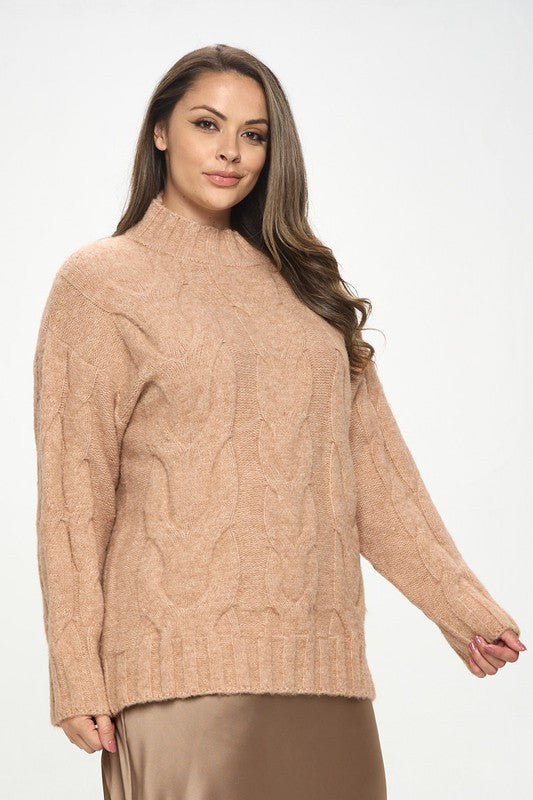 Turtleneck Long Sleeve Sweater with Braid Detail-2