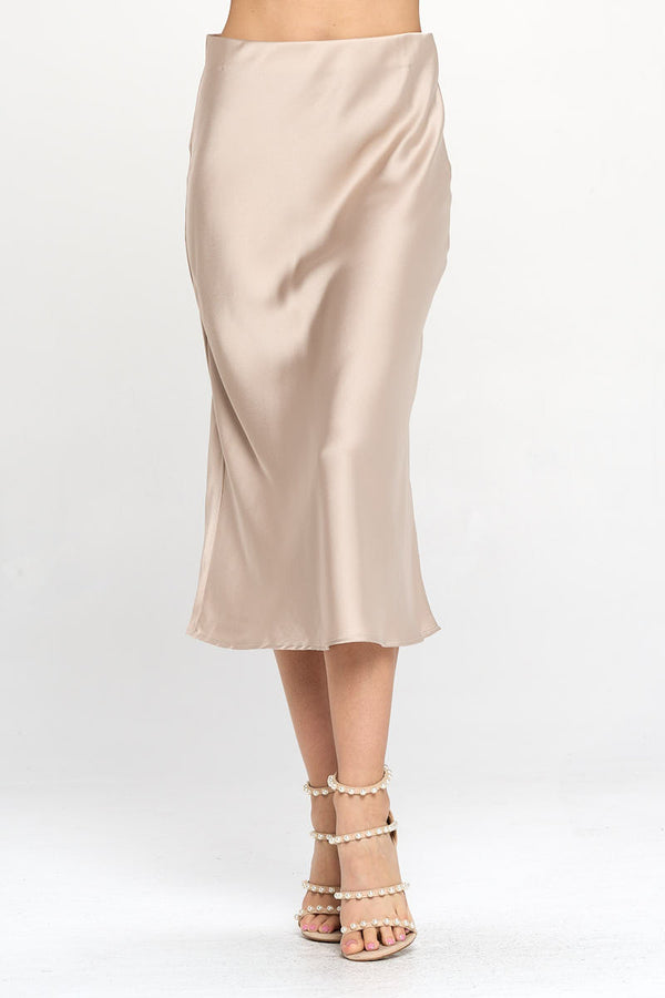 Solid Satin Midi Skirt-0