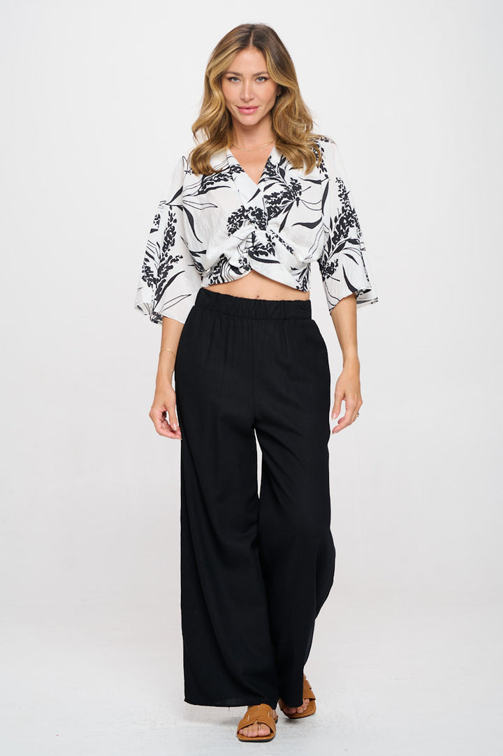 Floral Print Mid Sleeve Top with Front Twist-4