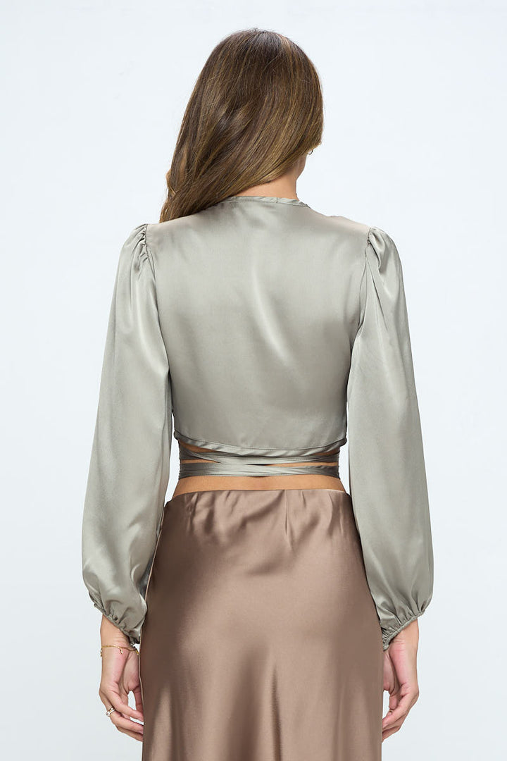 Silky Satin Wrap Crop Top with Tie-3