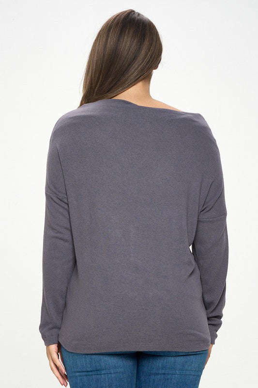 Dark Cement Off the Shoulder Top-3