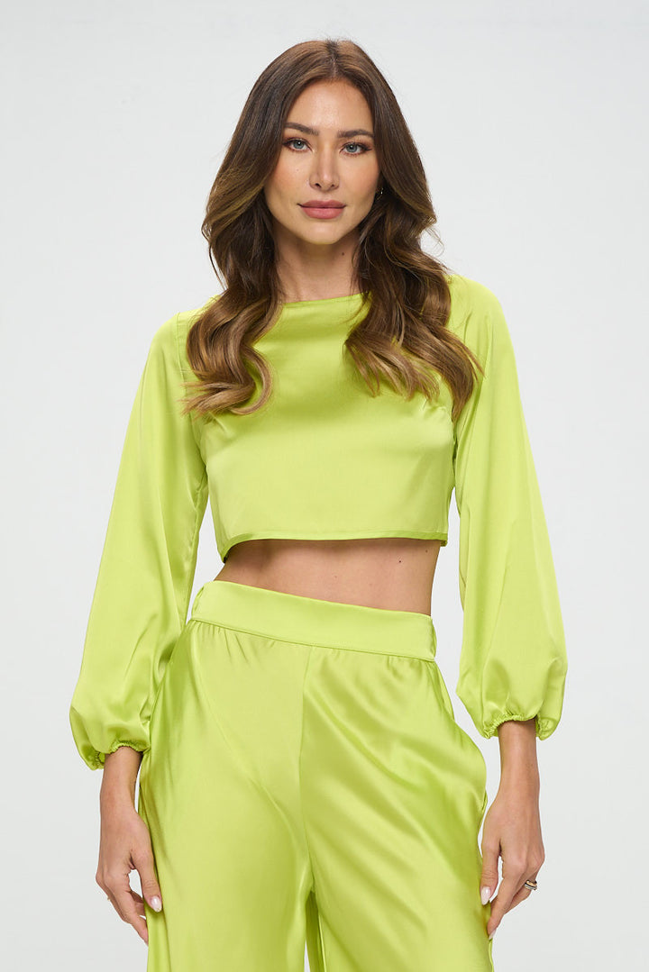 Stretch Satin Crop Top with Open Back-1