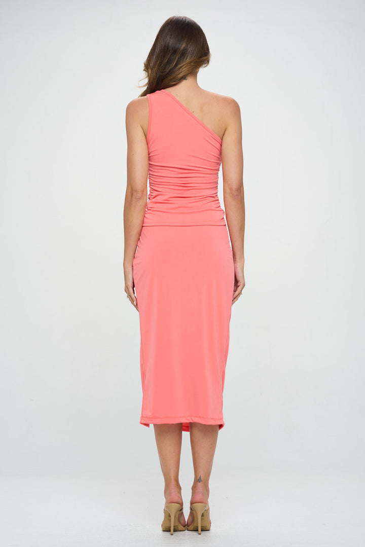 Solid Knit One Shoulder Ruched Top-4