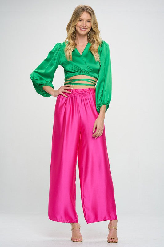Silky Satin Wrap Crop Top with Tie-4