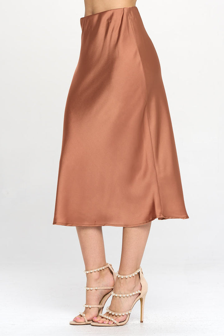 Solid Satin Midi Skirt-1