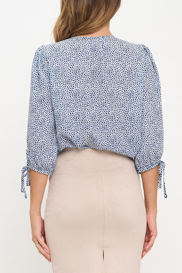 Polka Dot V neck 3/4 Sleeve Top-3
