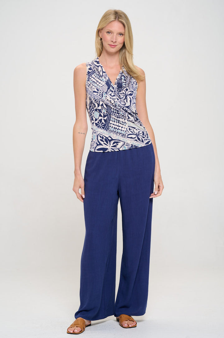 Print Knit Surplice V neck Sleeveless Top-4
