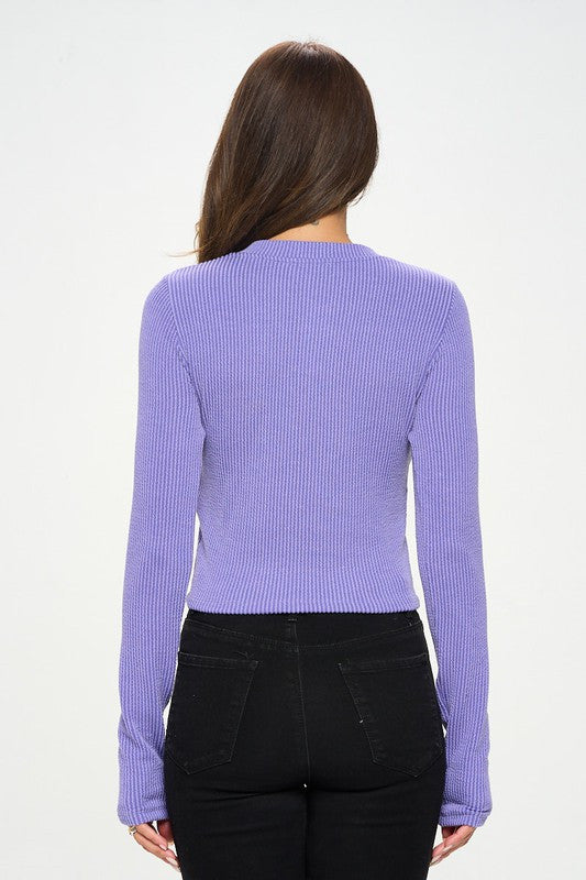 Ribbed Round neck Long Sleeve Crop Top-3