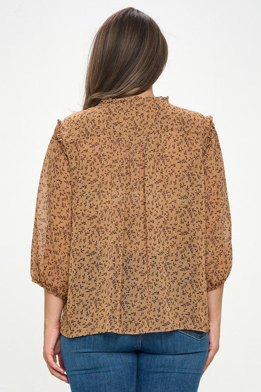 Floral Print Semi Sheer Top with Tie-3