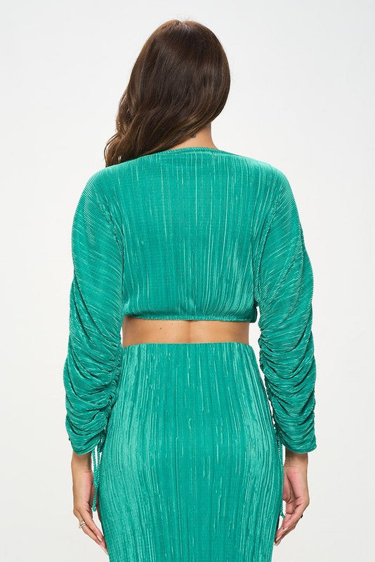 Plisse Crop Top with Adjustable Sleeve and Tie-3