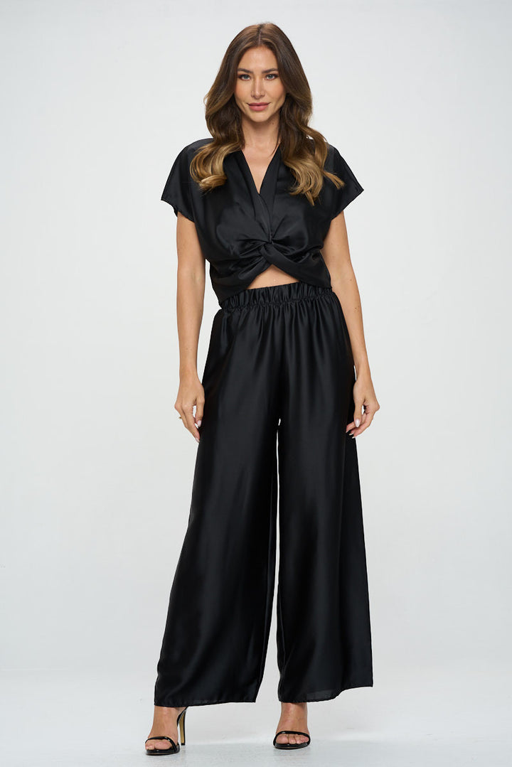 Satin Short Sleeve Top with Front Twist-4