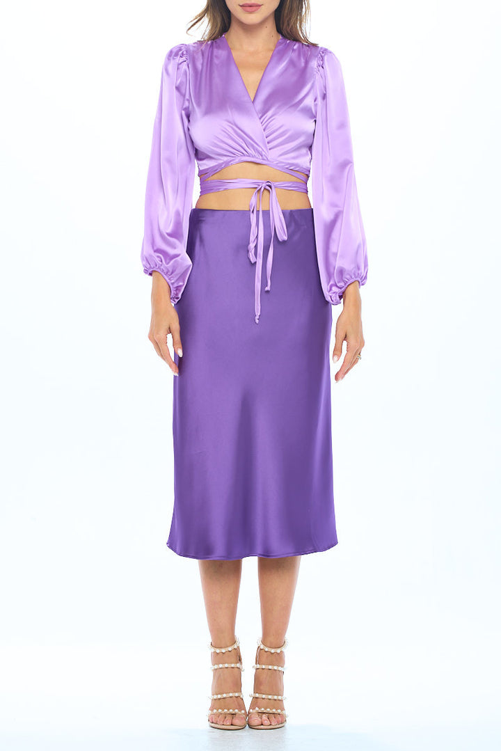 Silky Satin Wrap Crop Top with Tie-3