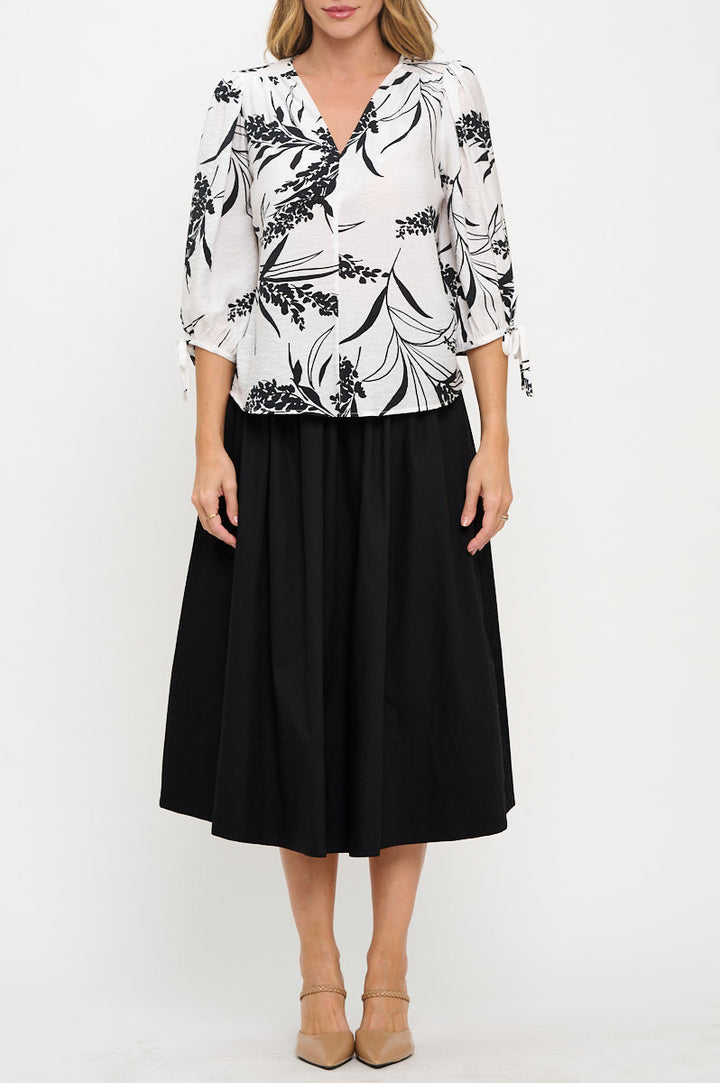 Floral Print V neck Top with Sleeve Tie-1
