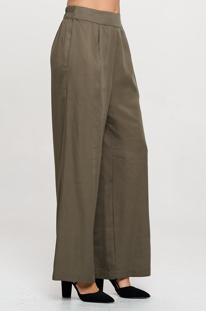 Tencel Solid Straight Leg Pants with Pockets-2