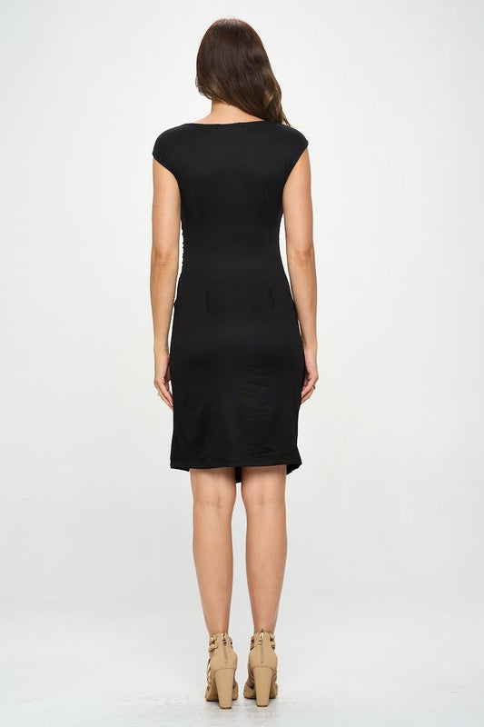 Brushed Knit Short Sleeve Bodycon Dress with Slit-4