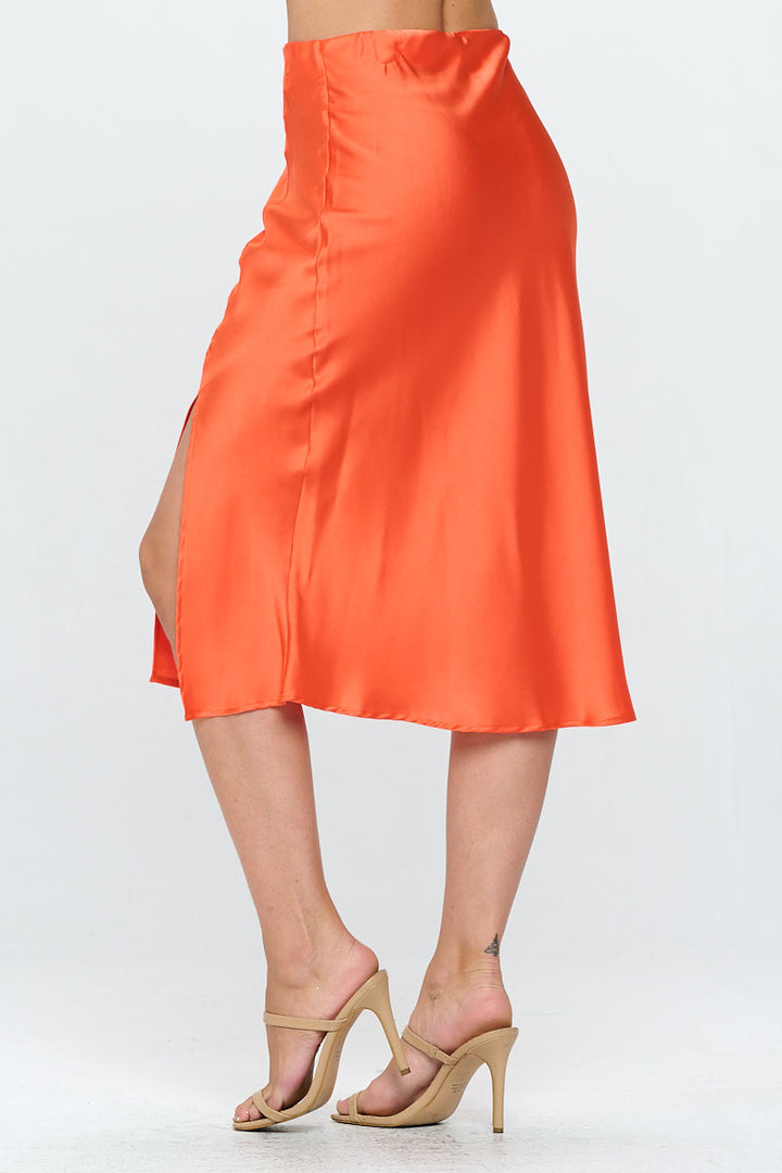 Solid Satin Midi Skirt with Slit-2