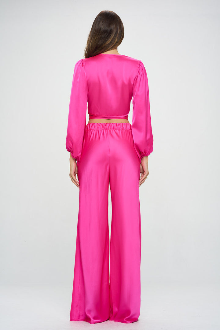 Silky Satin Wrap Crop Top with Tie-3