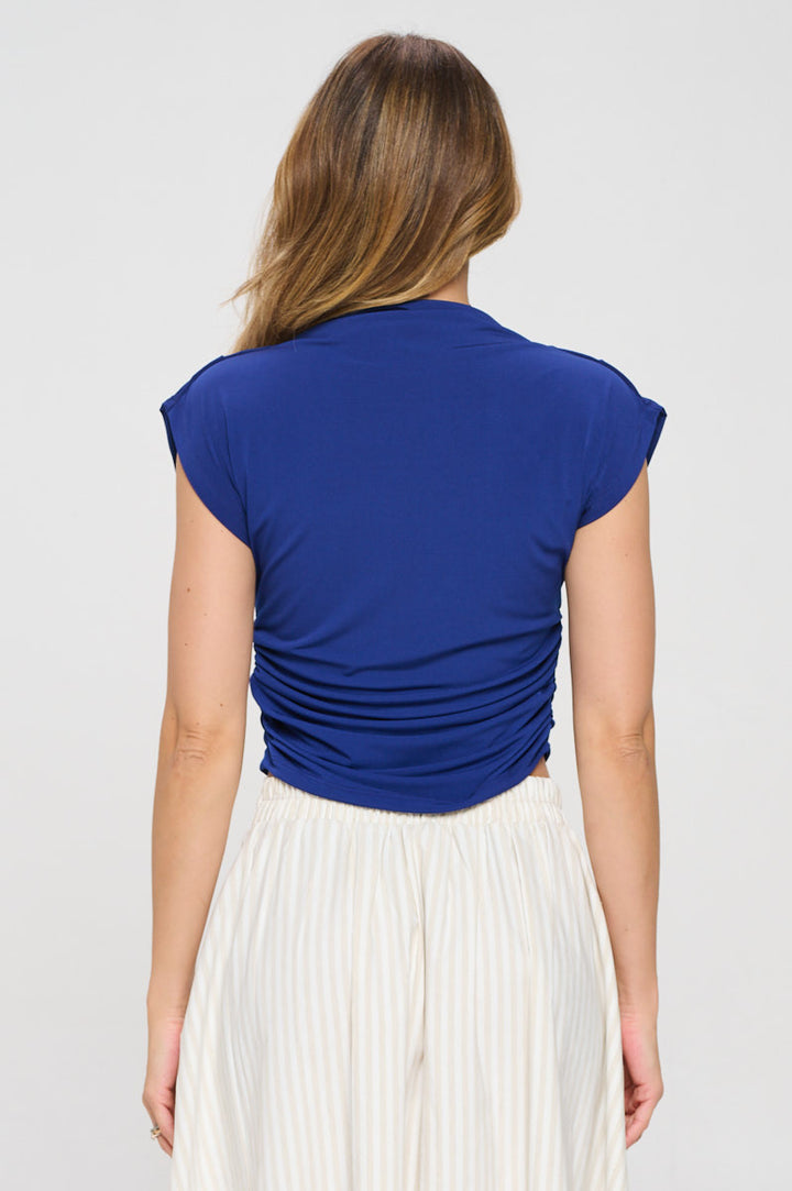 Mock neck Short Sleeve Ruched Crop Top-3