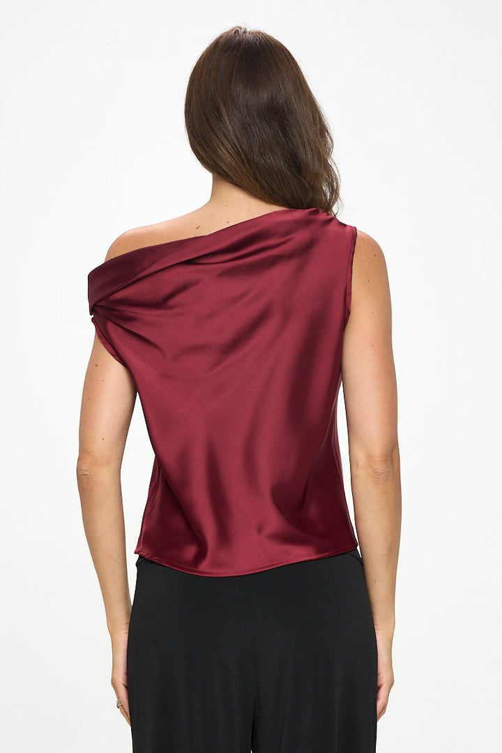 Dropped Shoulder Long Sleeve Satin Top-3