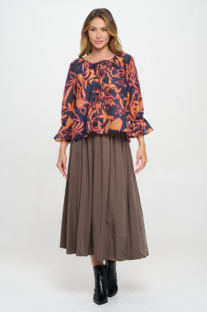 Print Round neck Top with Front Tie Detail-4