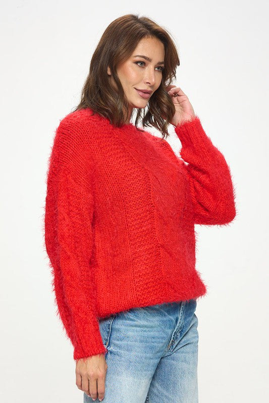 Roundneck Cozy Knit Braid Detail Sweater-2