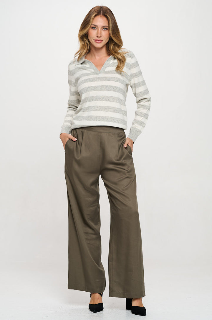 Tencel Solid Straight Leg Pants with Pockets-4