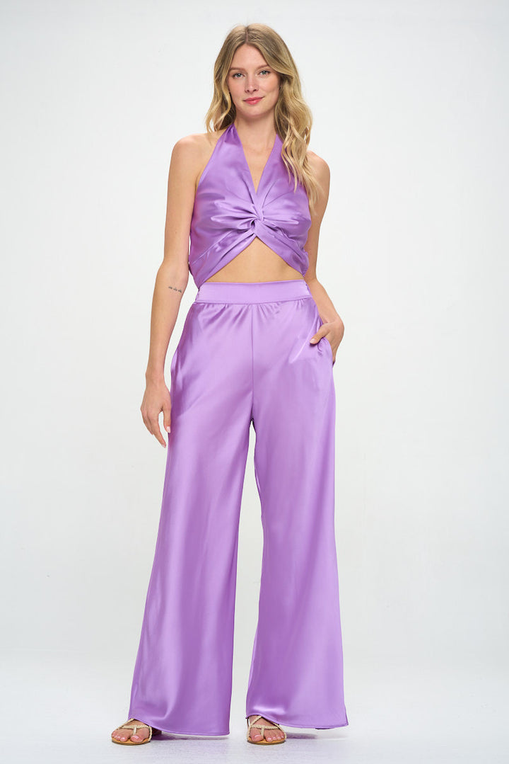 Stretch Satin Pants w/ Elastic Waist and Pockets-4