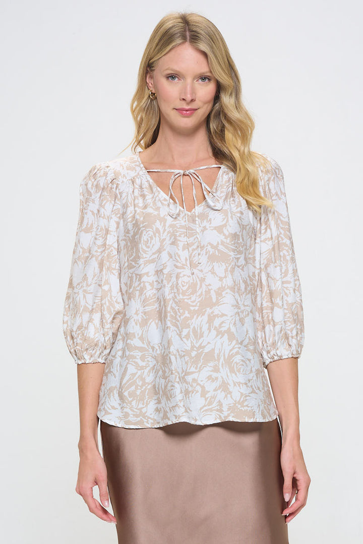 Print V neck 3/4 Sleeve-1