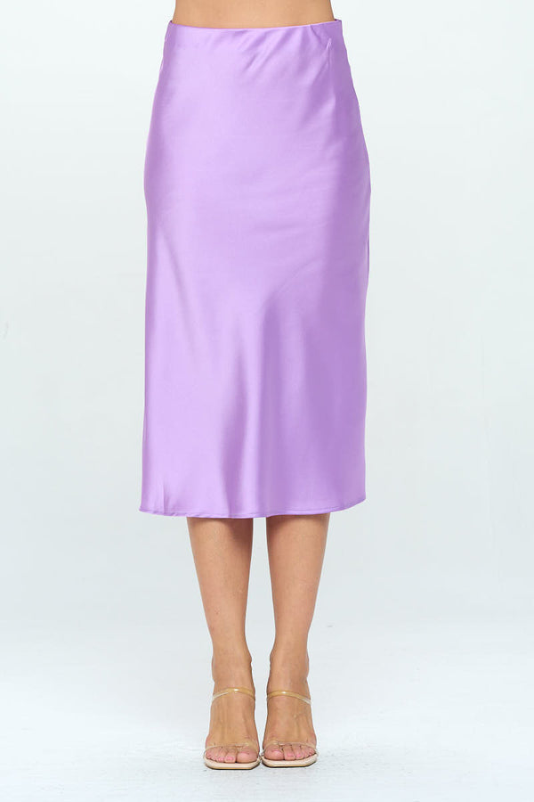 Solid Satin Midi Skirt-0