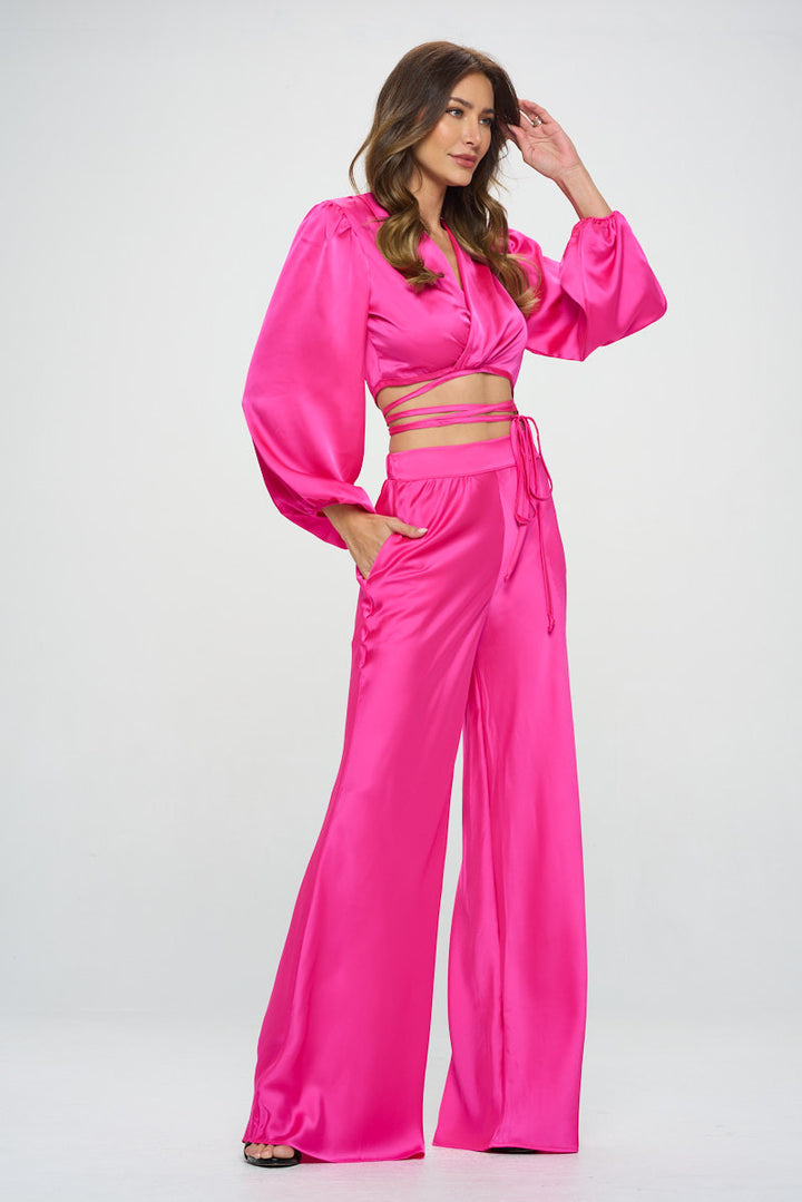 Silky Satin Wrap Crop Top with Tie-1
